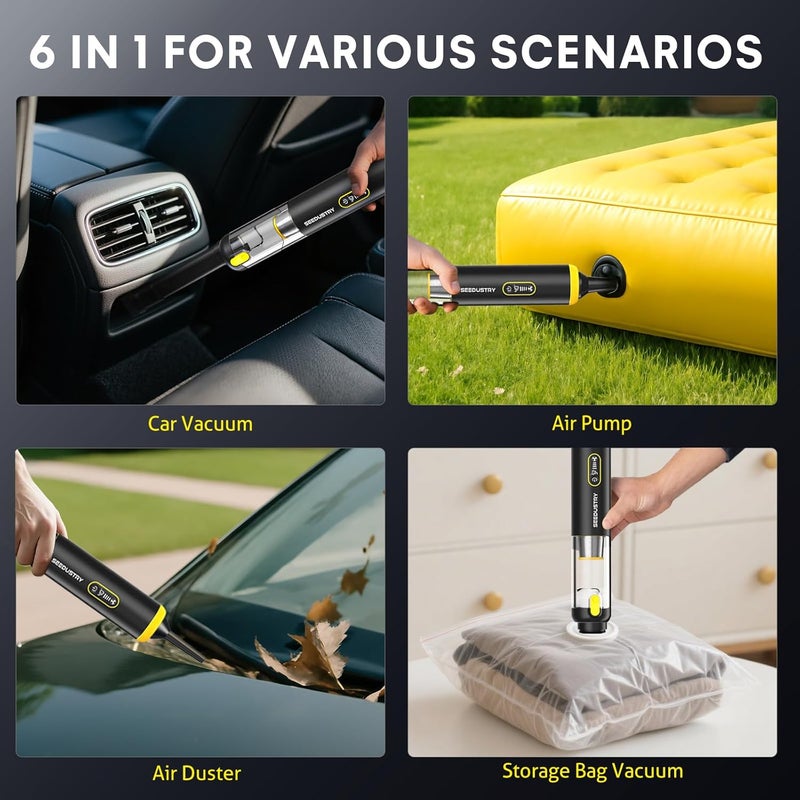 SEEDUSTRY Handheld Car Vacuum Portable Cordless, 6-in-1 Mini Cordless Vacuum Cleaner with Brushless Motor & 18000Pa Powerful Suction, Type-C Charge, 2025 Mini Vacuum V-C08 Pro for Car Home Office Pet - Image 2